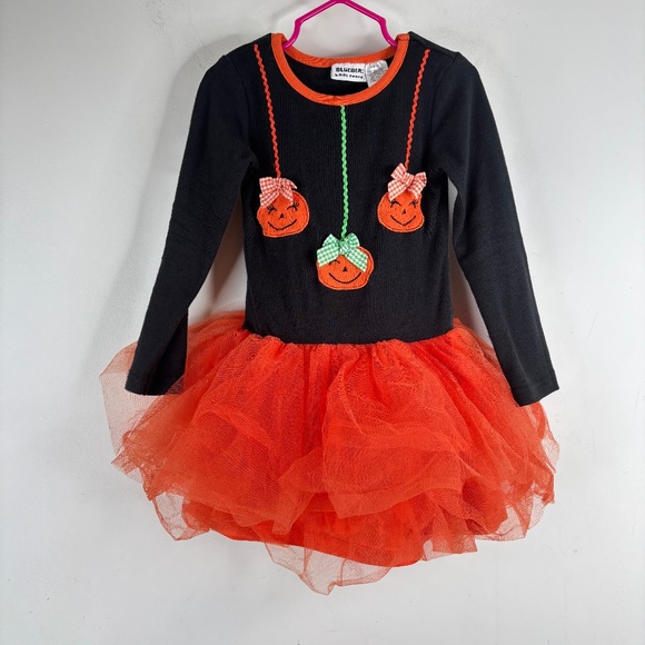 VTG Halloween Dress 4T Embroidered Pumpkin Tutu Long Sleeve Fall Trick Treat 90s - Picture 1 of 8
